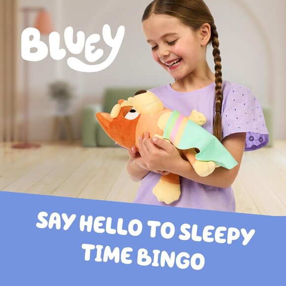 BLUEY Sleepy Time Bingo 13" Sing Along Plush with Blanket 7 Fun Phrases Soft Toy - Picture 2 of 5
